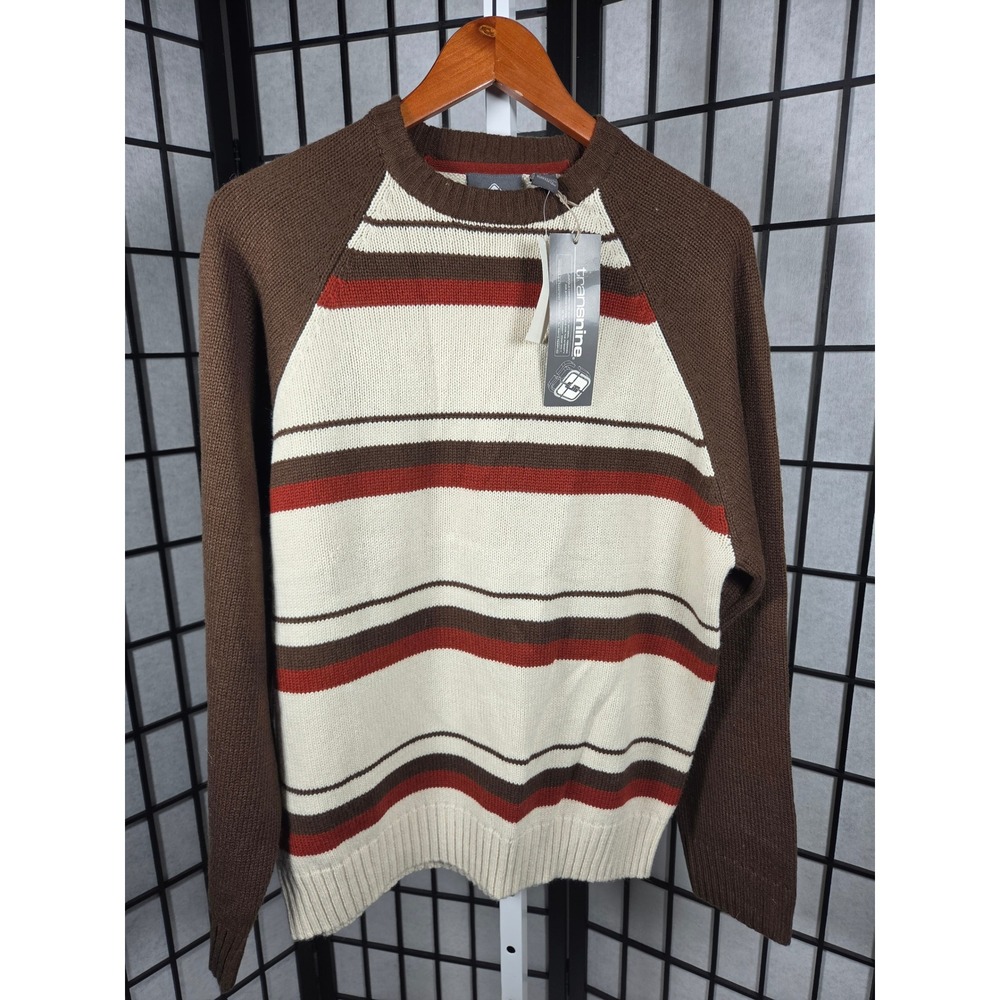 VTG Y2K Transnine Mens Striped Lambswool Blend Sweater Brown Cream Red M